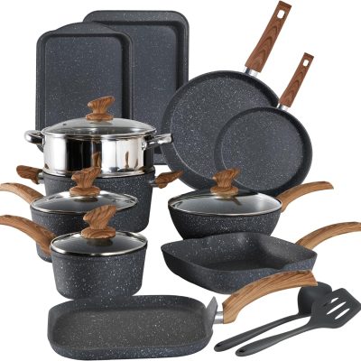 Kitchen Academy Induction Cookware Set-17 Piece Non-stick Cooking Pan Set